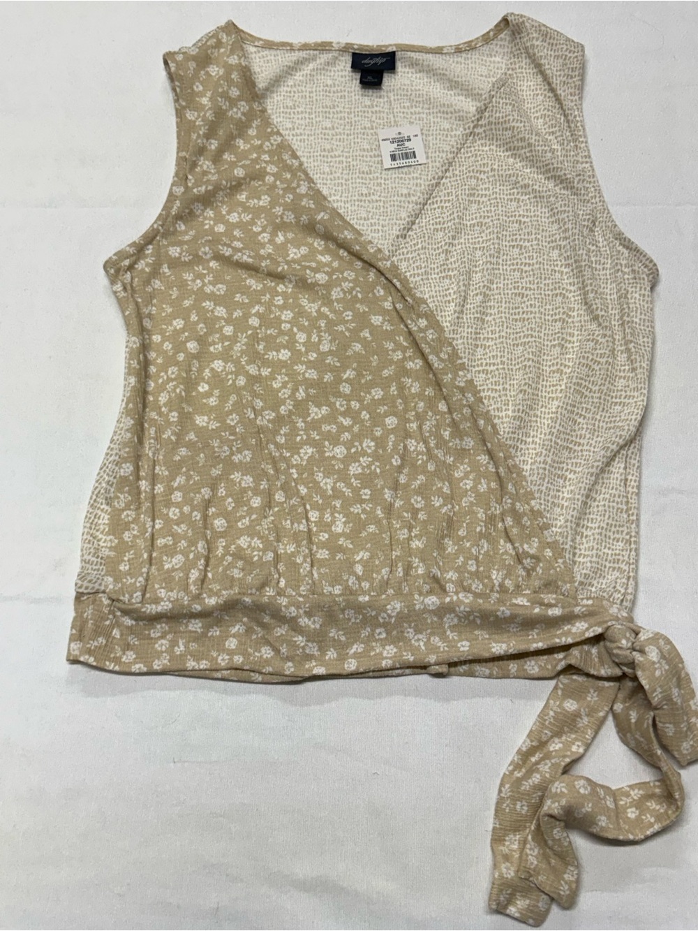 Daytrip Beige Floral Wrap Tie Tank Top
